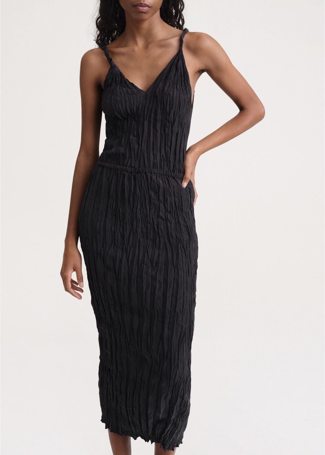 Jupe midi texturée en soie - Black