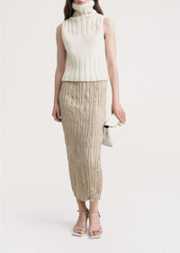 Textured silk midi skirt - Overcast Beige