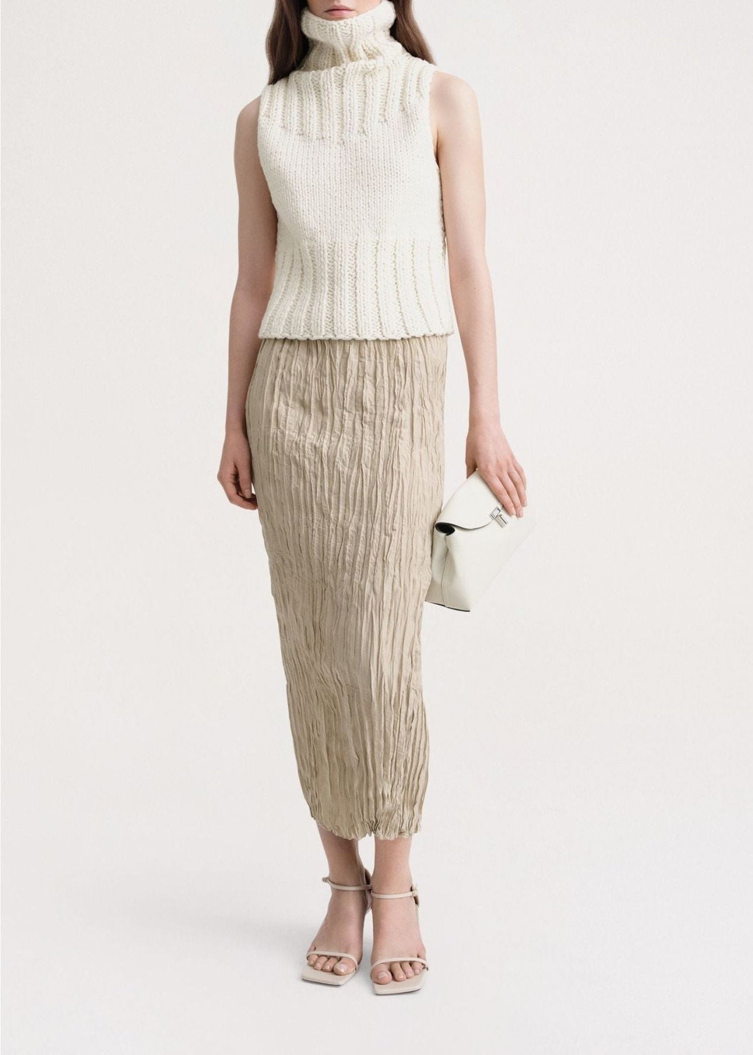 Textured silk midi skirt - Overcast Beige