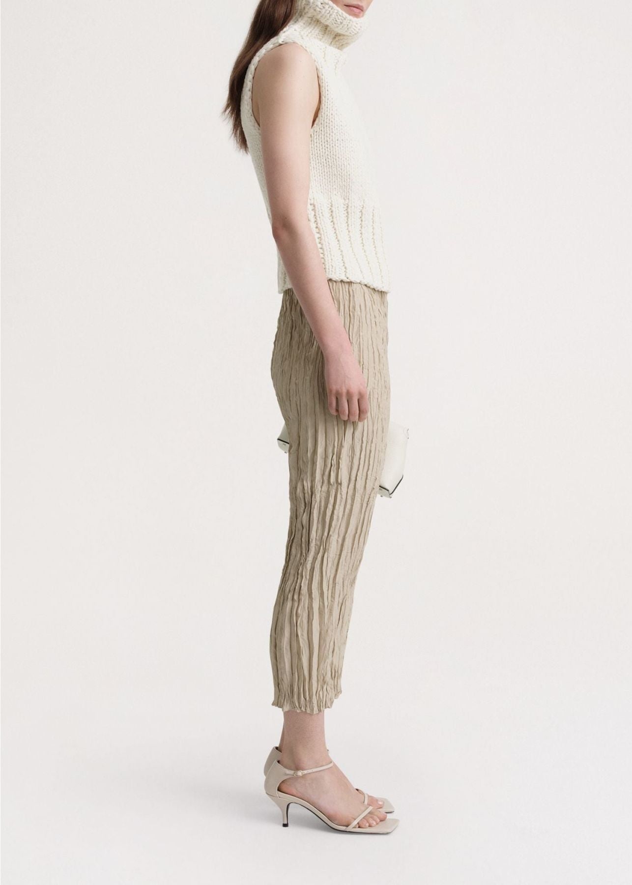 Textured silk midi skirt - Overcast Beige