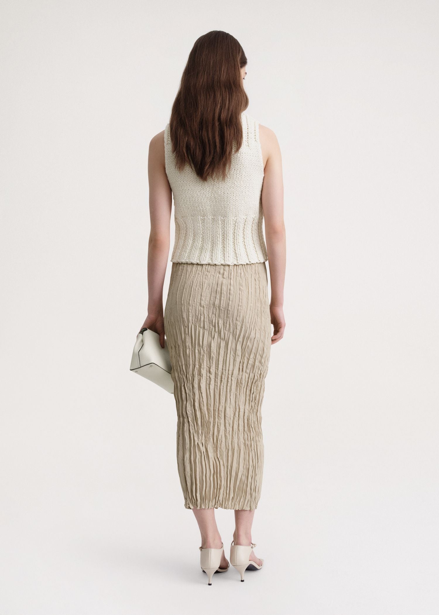 Textured silk midi skirt - Overcast Beige