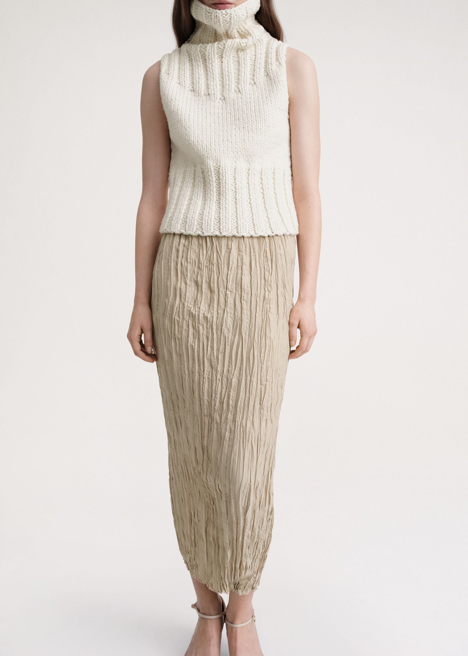Textured silk midi skirt - Overcast Beige