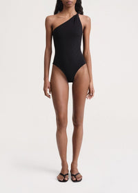 Maillot une pièce une épaule à bretelles torsadées - Black
