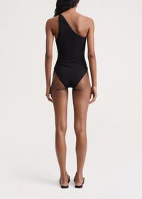 Maillot une pièce une épaule à bretelles torsadées - Black