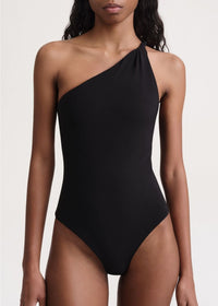 Maillot une pièce une épaule à bretelles torsadées - Black