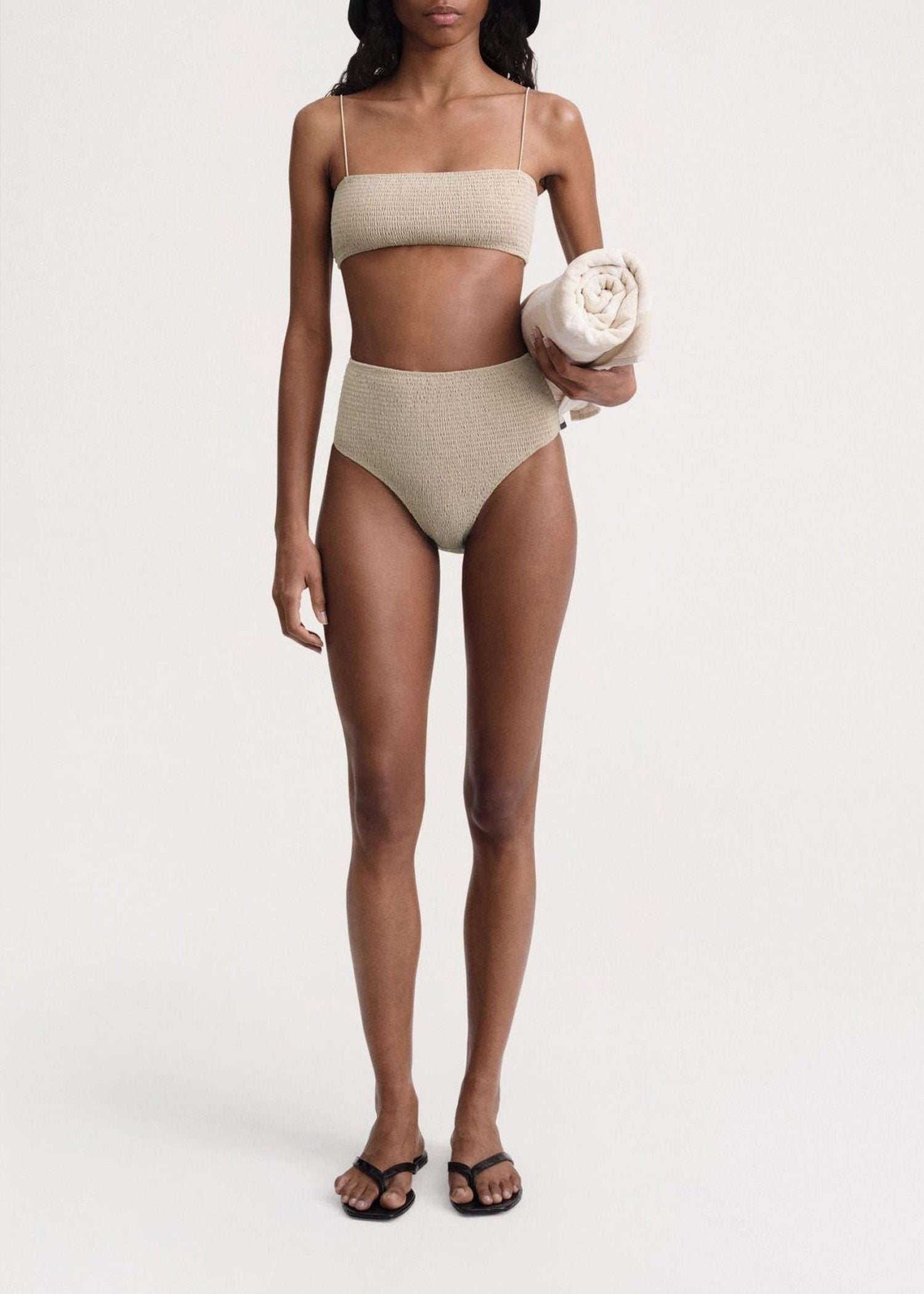 Smocked bikini top - Overcast Beige