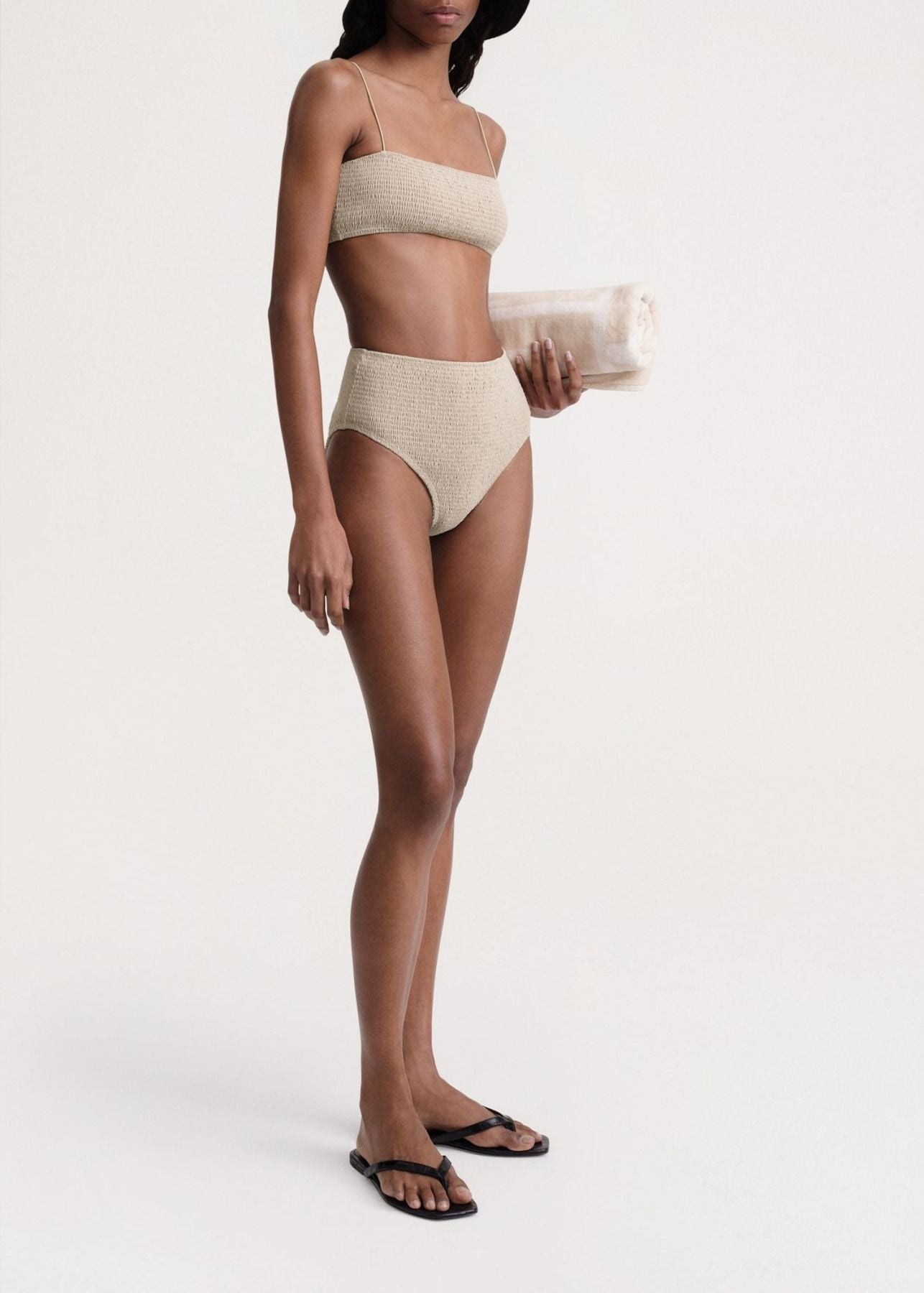 Smocked bikini top - Overcast Beige