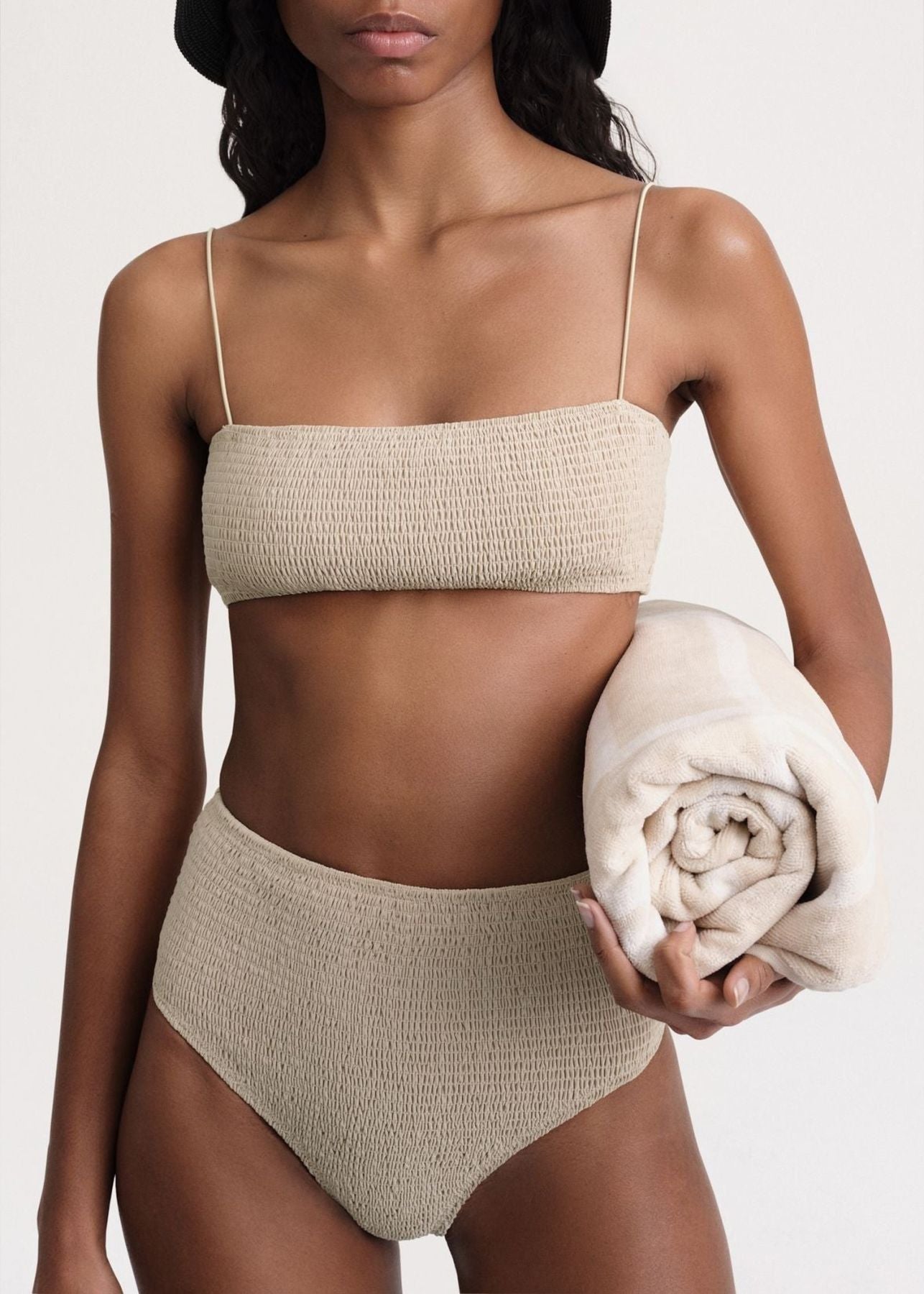 Smocked bikini top - Overcast Beige
