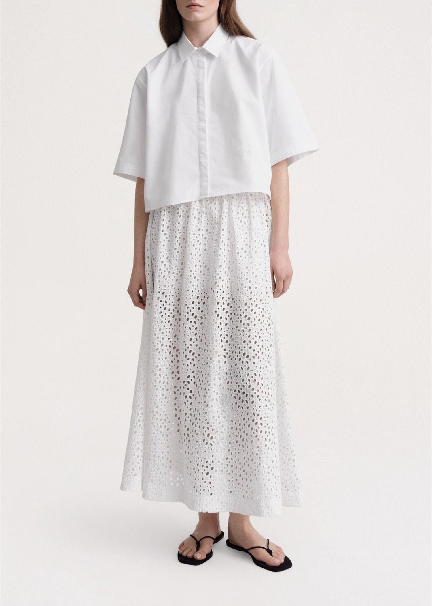 Jupe midi en broderie anglaise - White