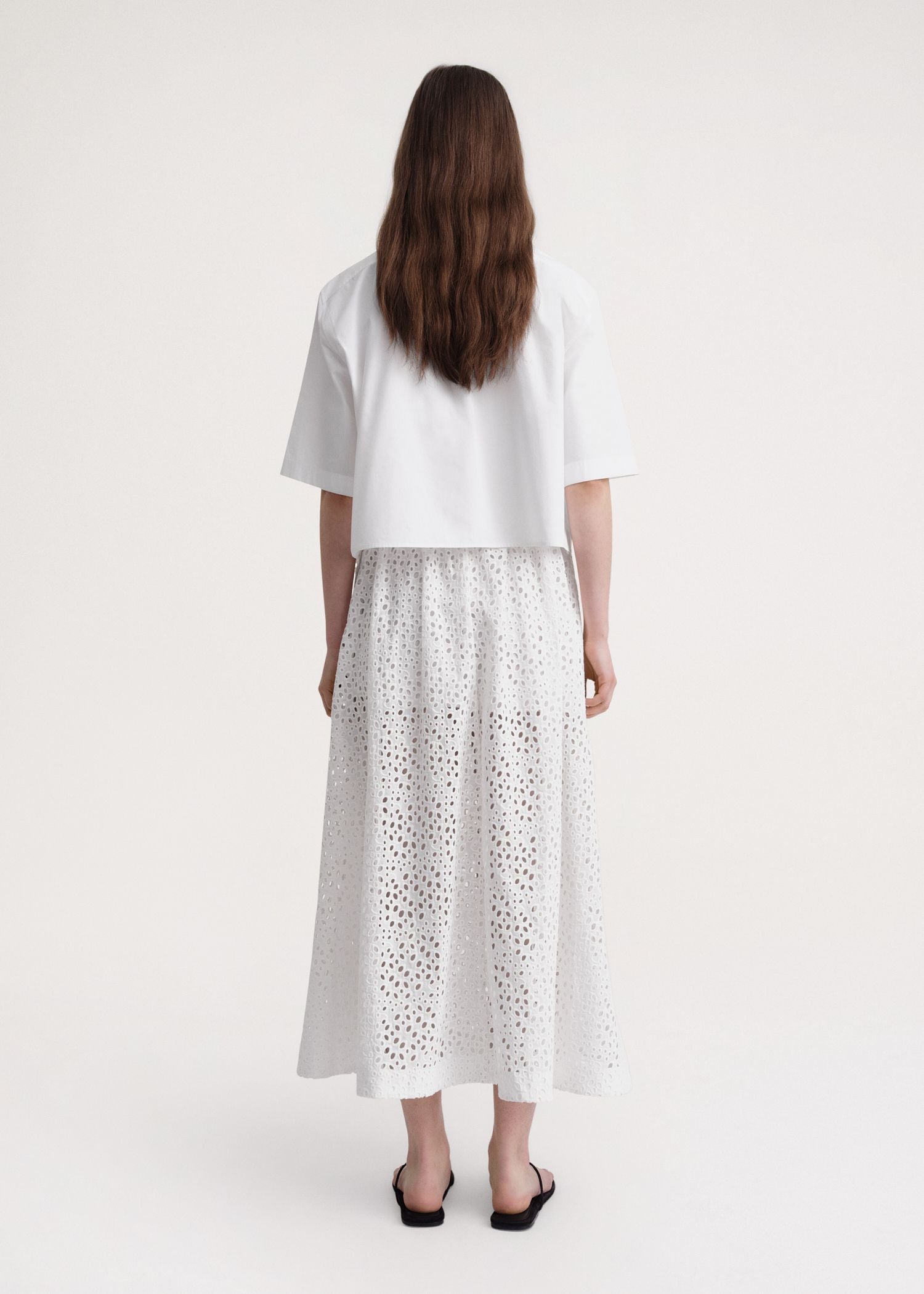 Jupe midi en broderie anglaise - White
