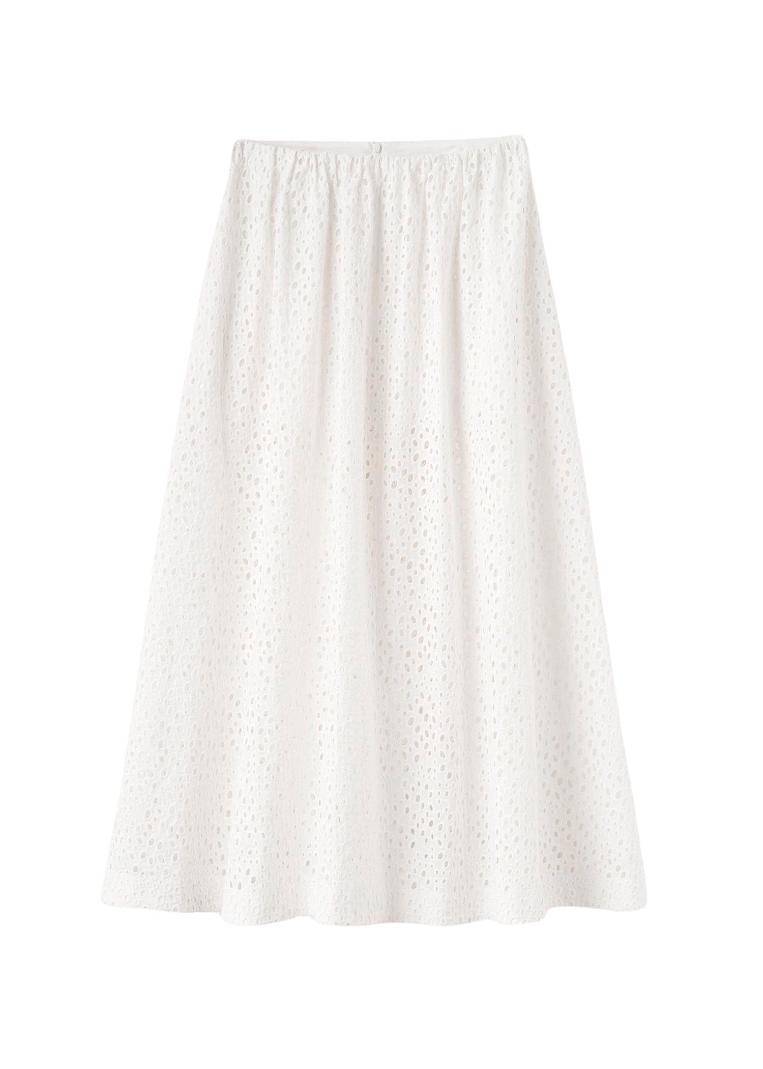 Jupe midi en broderie anglaise - White