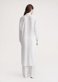 Robe chemise longue à rayures jacquard ton sur ton - White