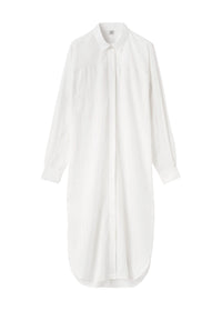 Robe chemise longue à rayures jacquard ton sur ton - White