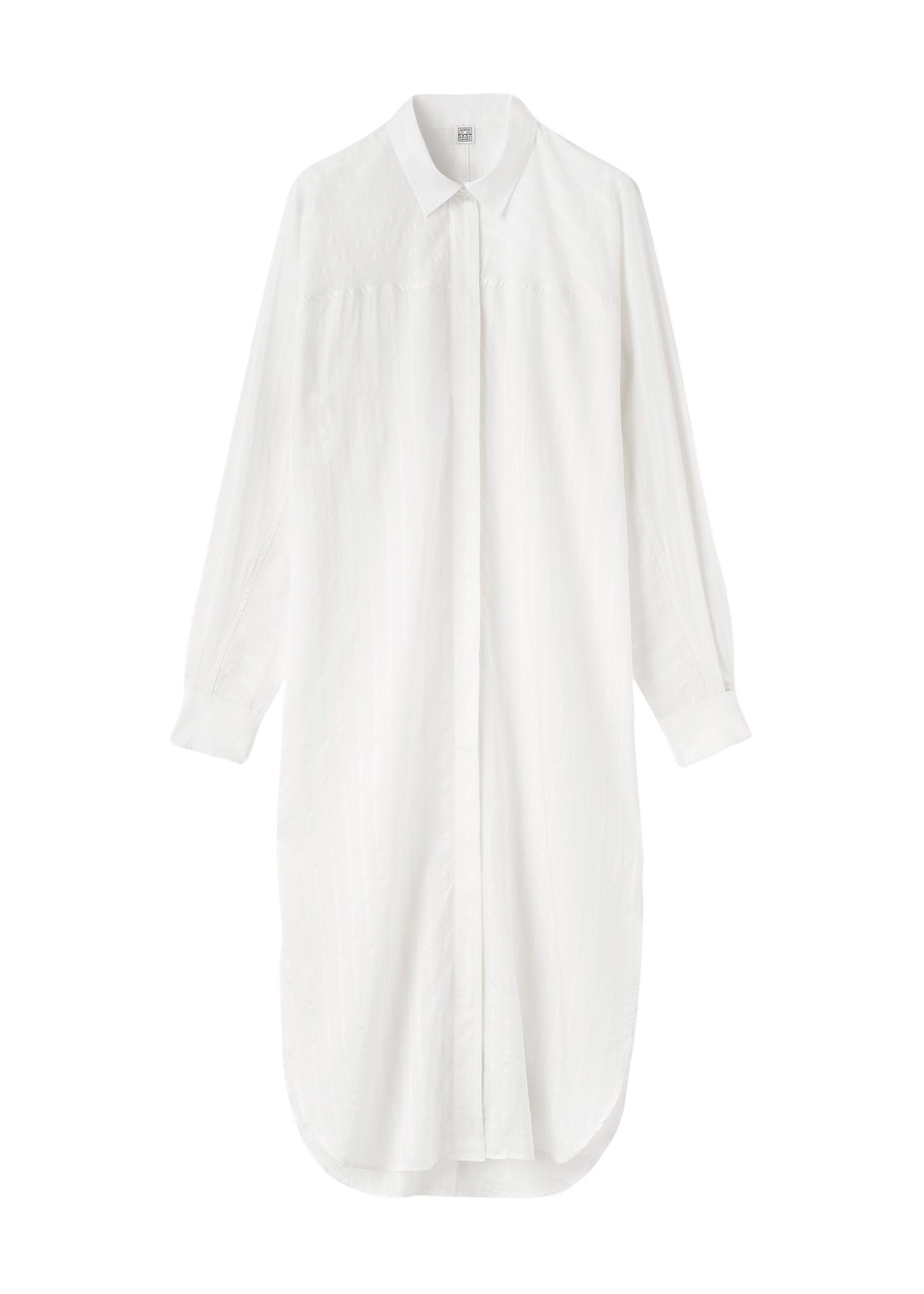 Robe chemise longue à rayures jacquard ton sur ton - White