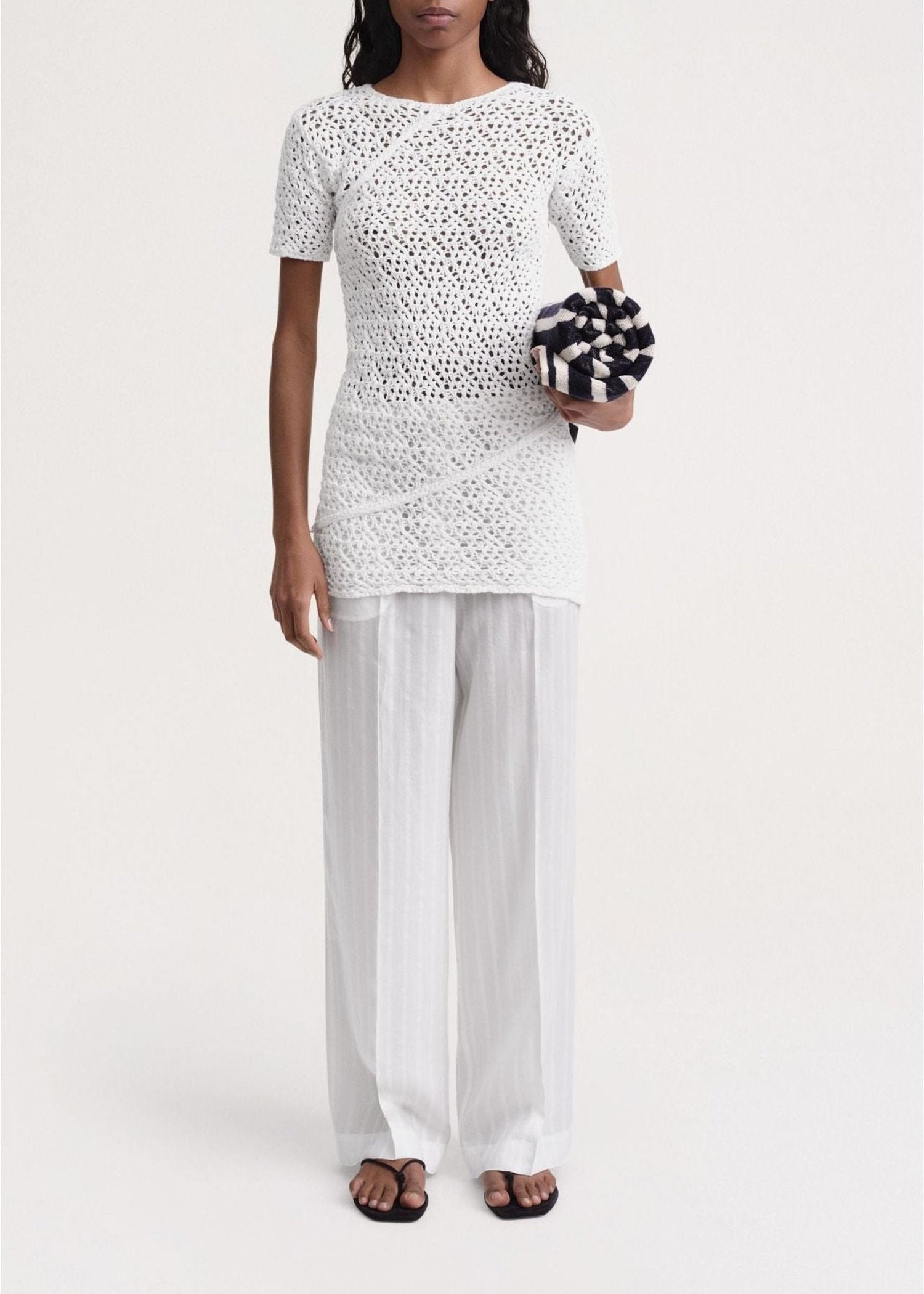 T-shirt torsadé en crochet - White