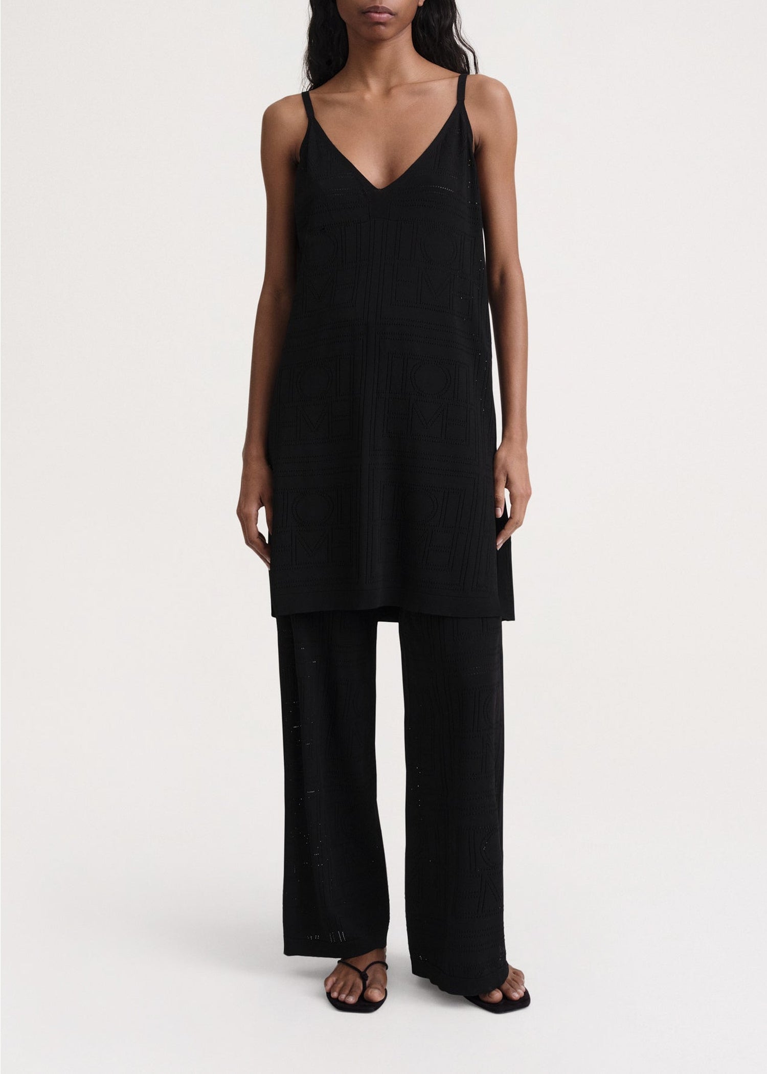Robe midi à glissière en pointelle monogramme - Black