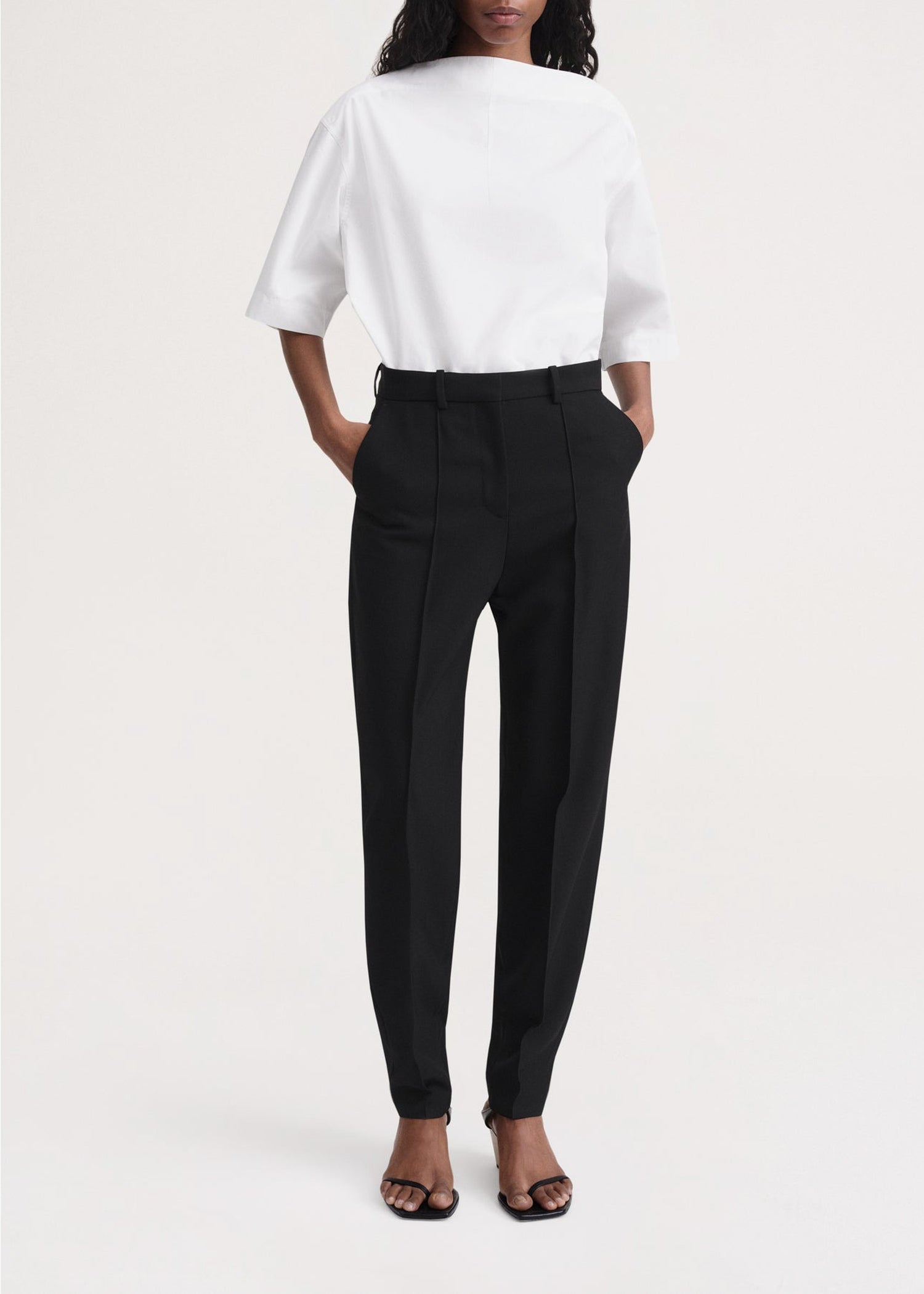 Pantalon à plis cousus en laine mélangée - Black