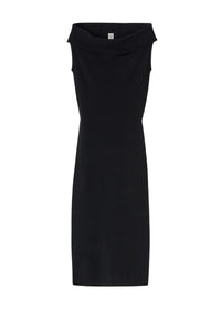 Robe longue décolletée en laine mélangée - Black