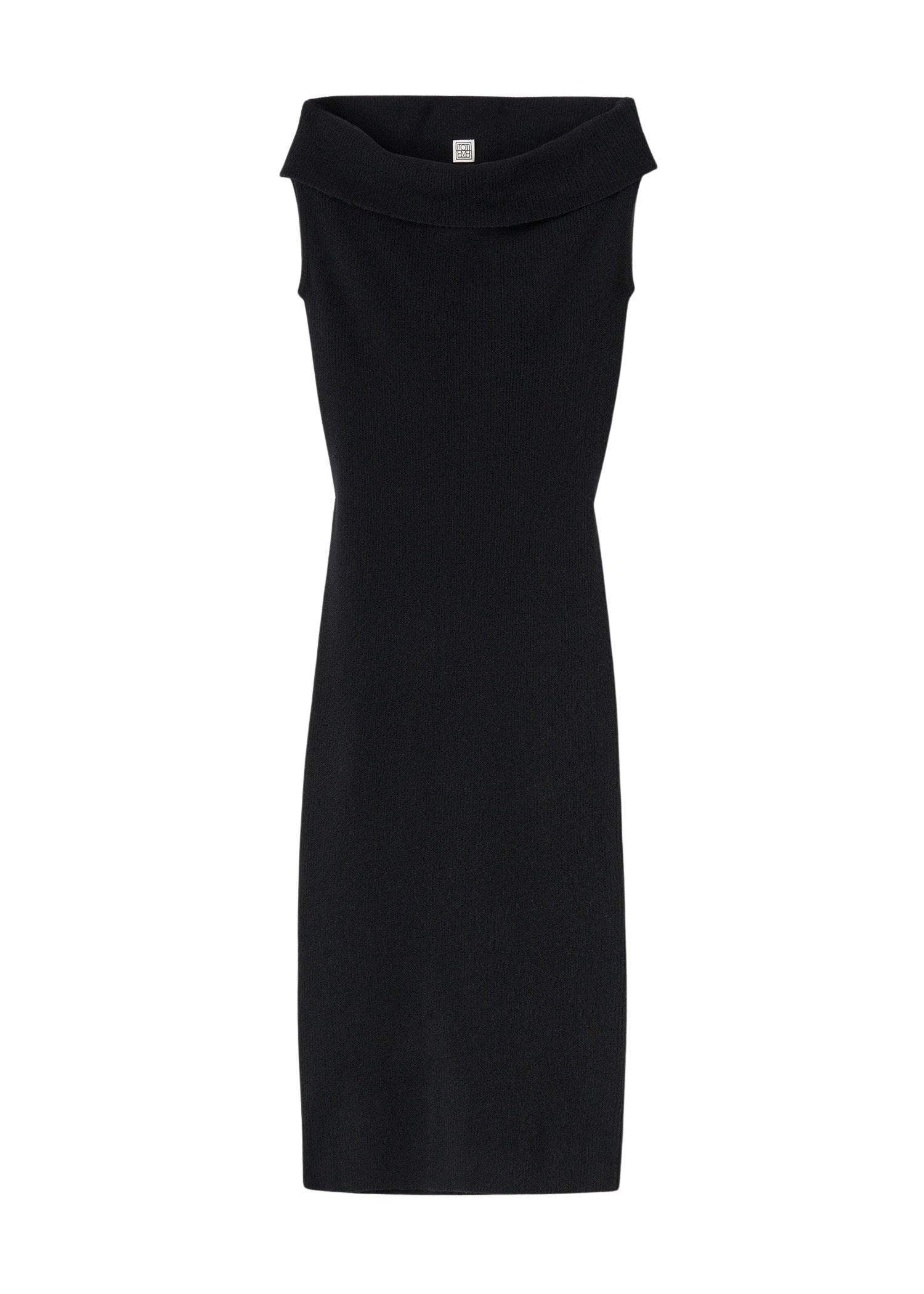 Robe longue décolletée en laine mélangée - Black