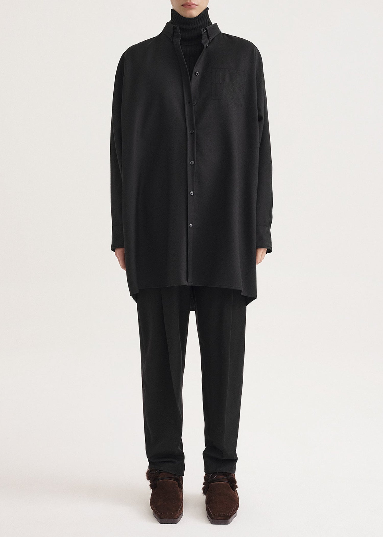 Chemise longue avec monogramme en laine - Black