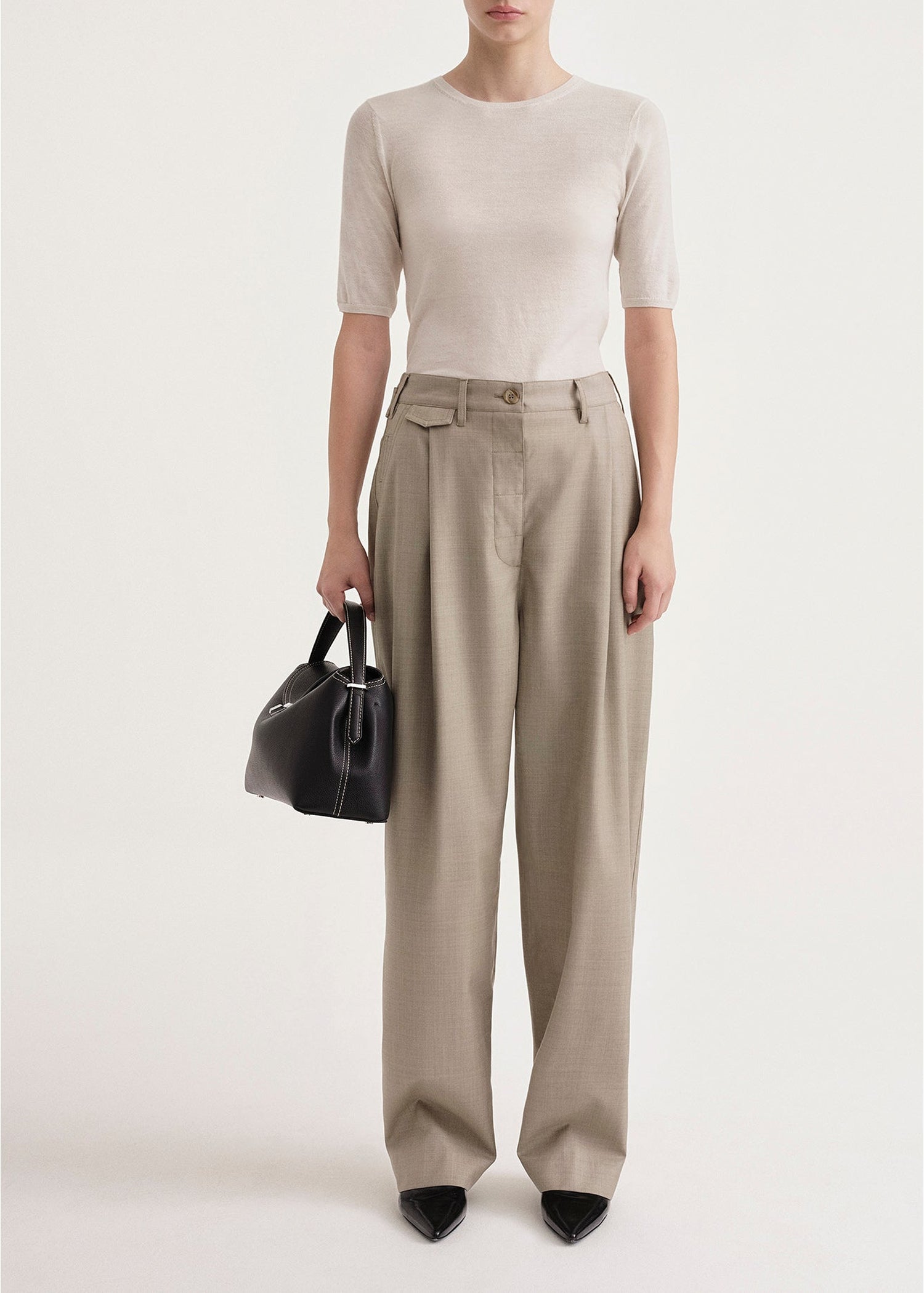 Pantalon à boutons fluide en laine - Light Hay Melange