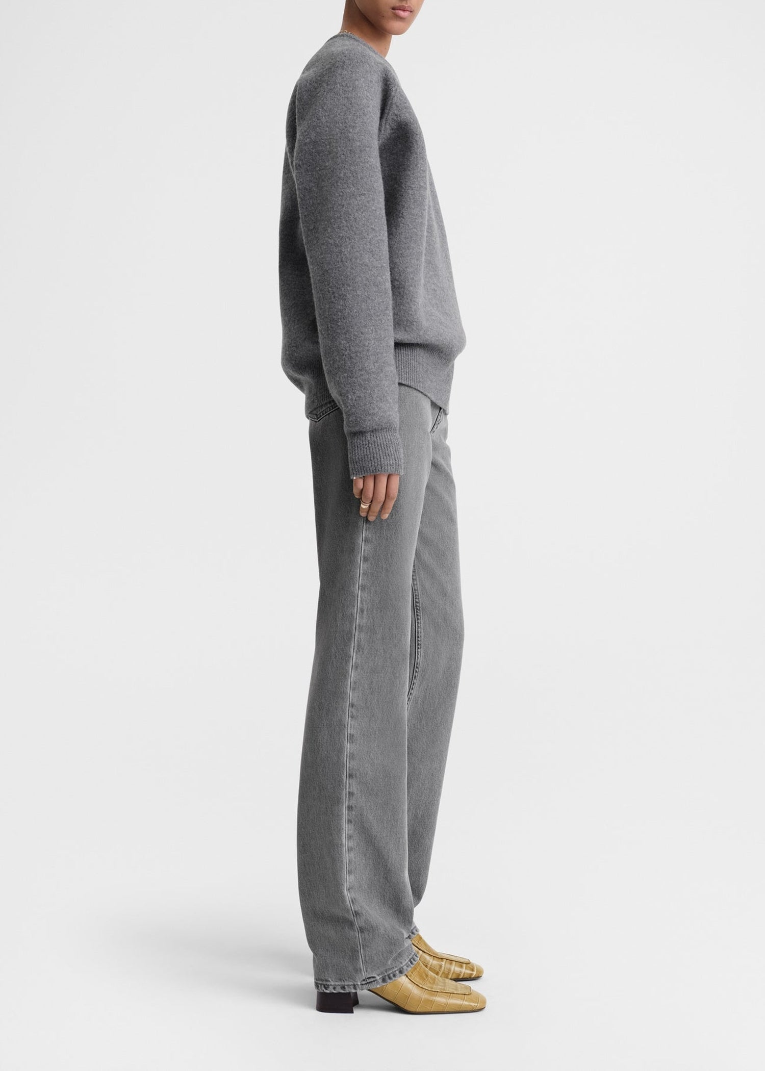 Pull à col rond en laine - Grey melange