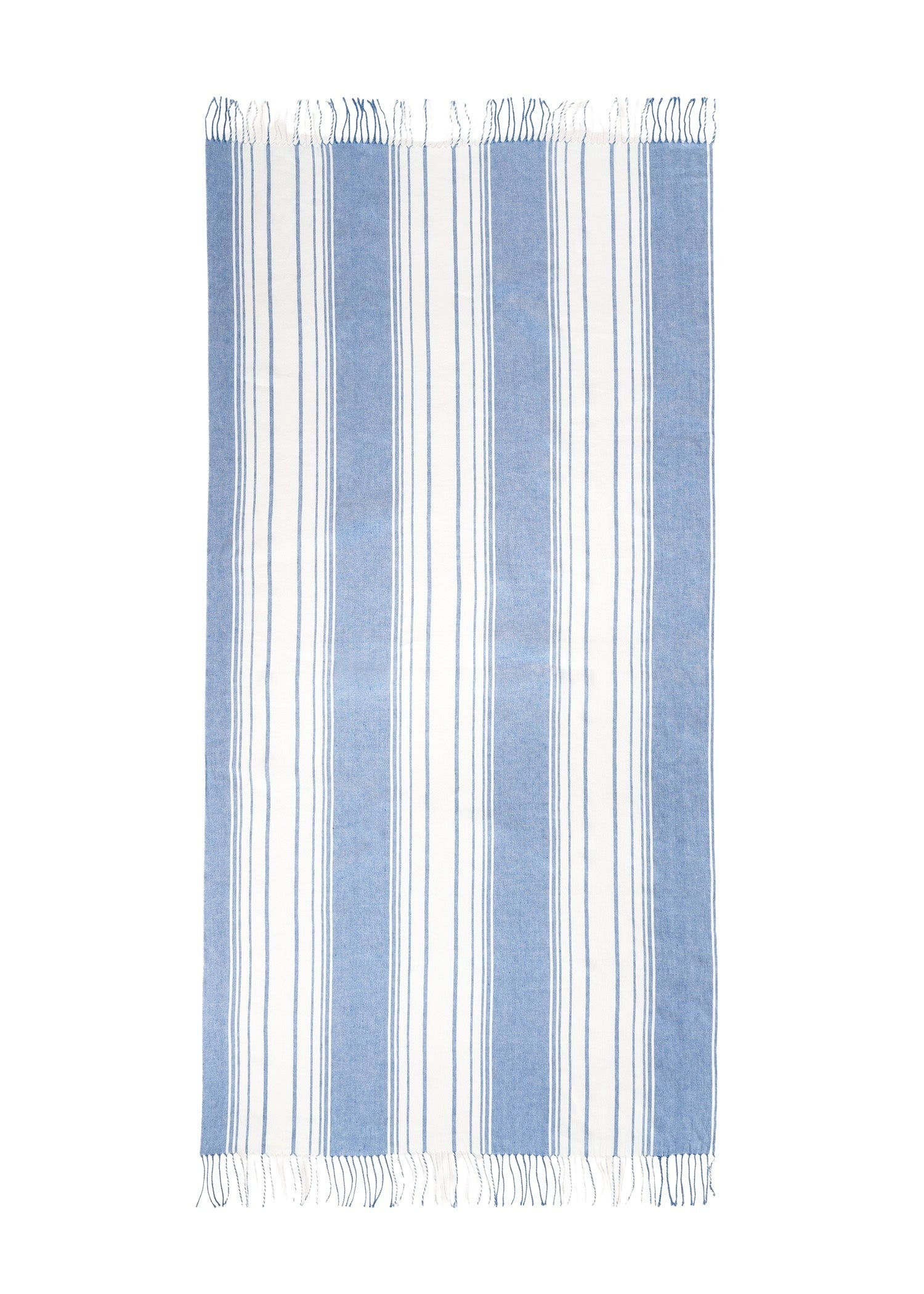 Paréo rayé en lin - Cornflower & Off White
