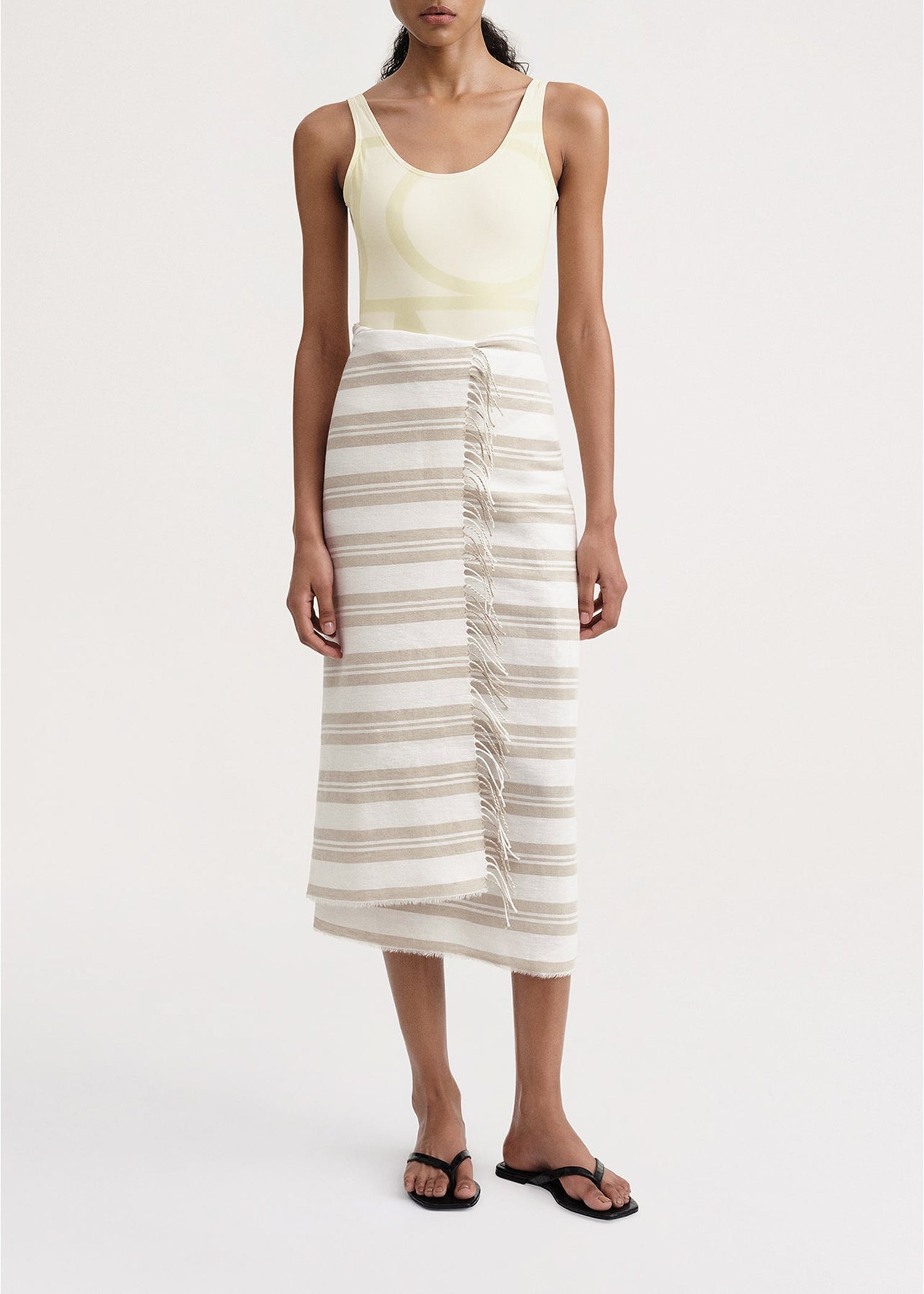 Paréo rayé en lin - Sand Dune & Off White