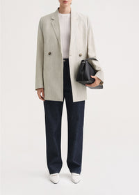 Double-breasted wool and linen blazer - Mist Melange