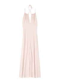 Robe longue à col licou froncé en soie - Powder