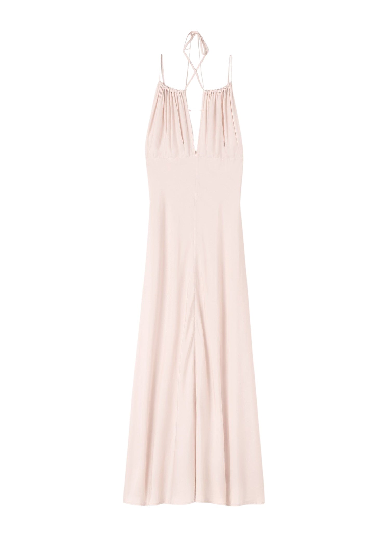 Robe longue à col licou froncé en soie - Powder