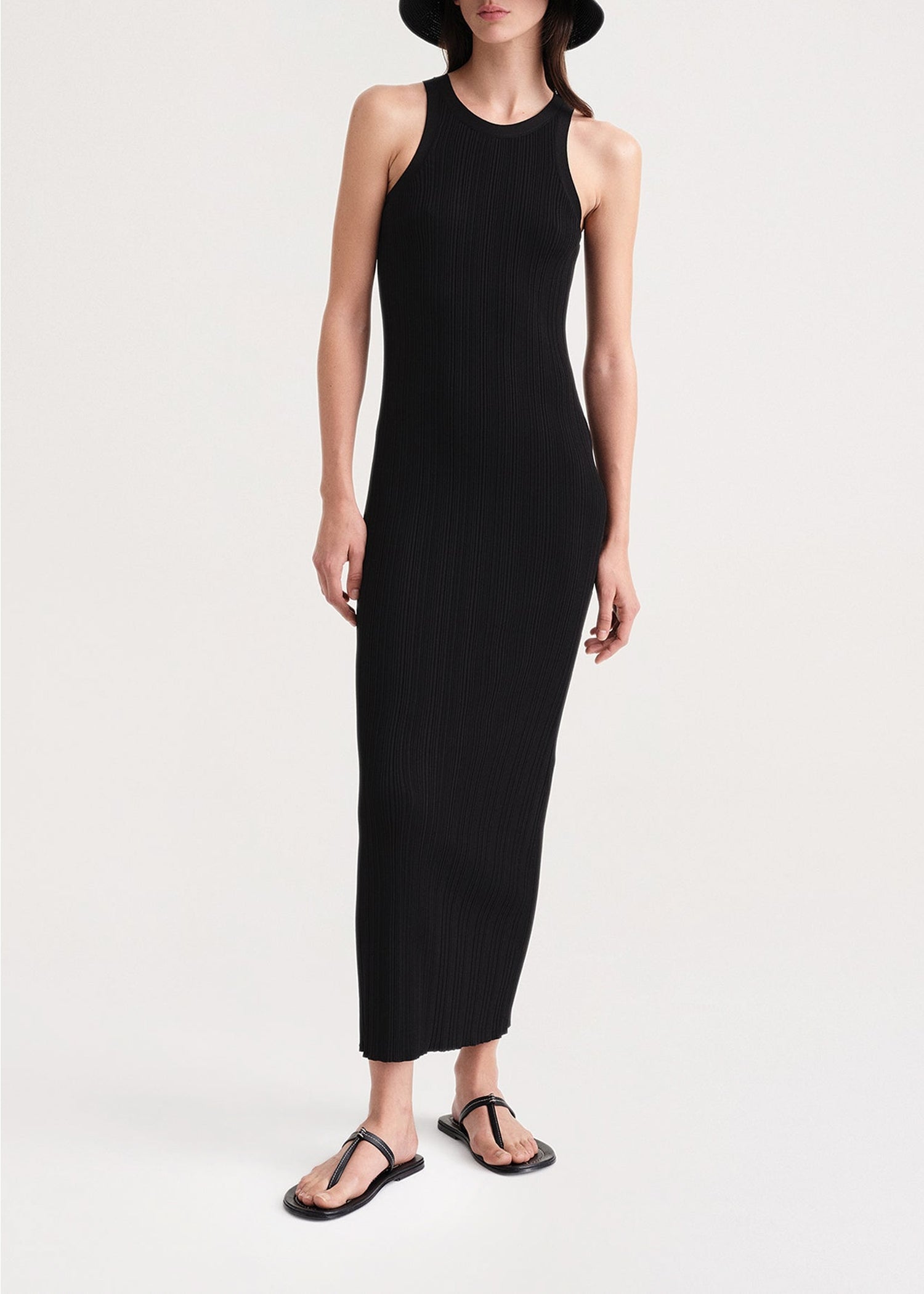 Long seamless ribbed tank dress - Black