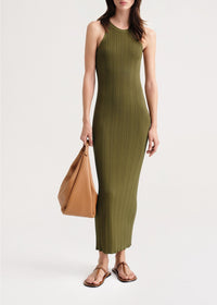 Robe longue débardeur à côtes sans couture - Olive