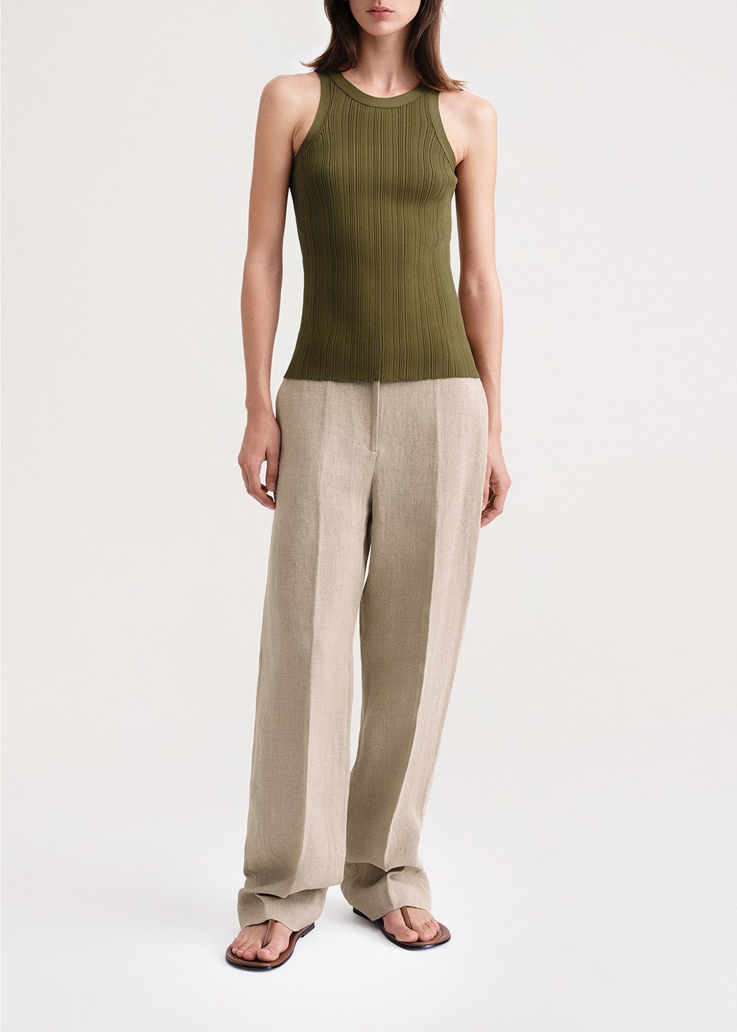 Débardeur côtelé sans couture en maille - Olive