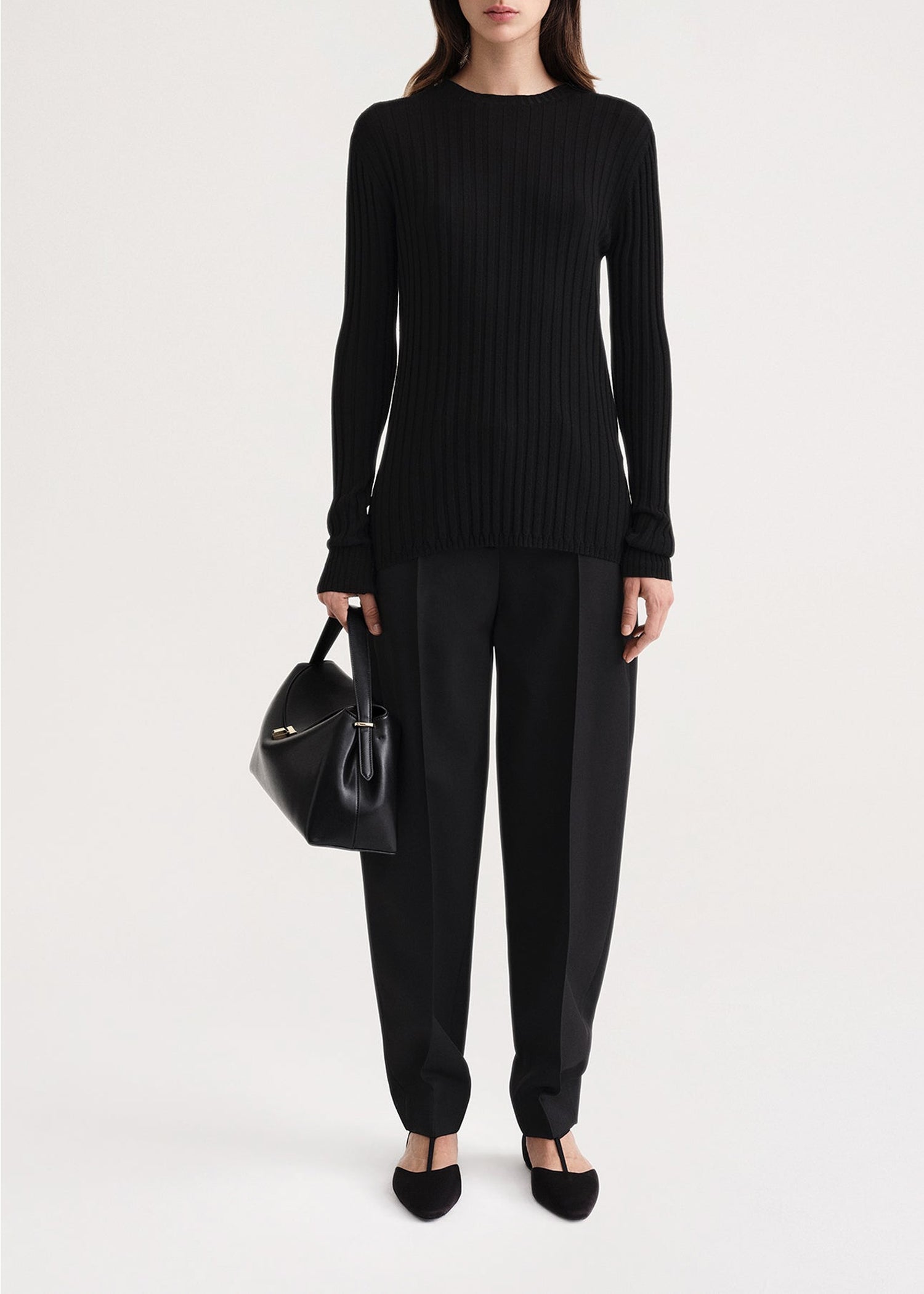 Wool rib crew neck sweater - Black