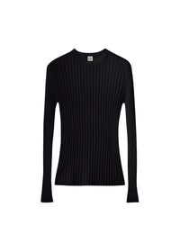 Wool rib crew neck sweater - Black