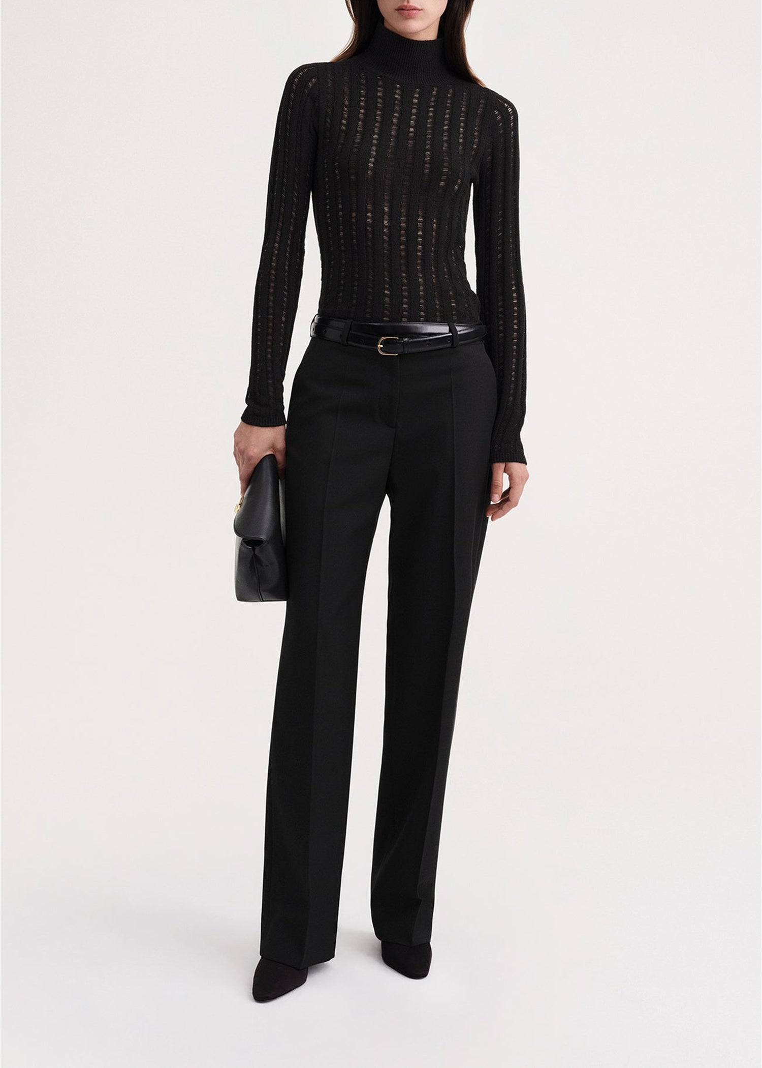Textured silk turtleneck sweater - Black