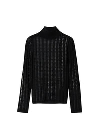 Textured silk turtleneck sweater - Black