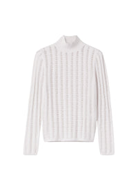 Pull à col roulé texturé en soie - Ecru