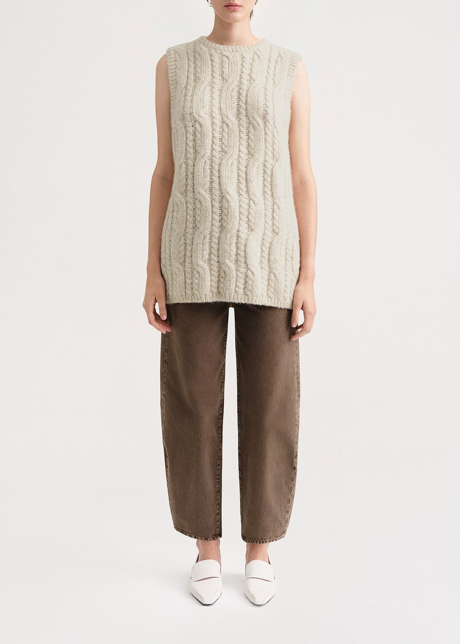 Pull sans manches torsadé en laine - Vanilla Melange