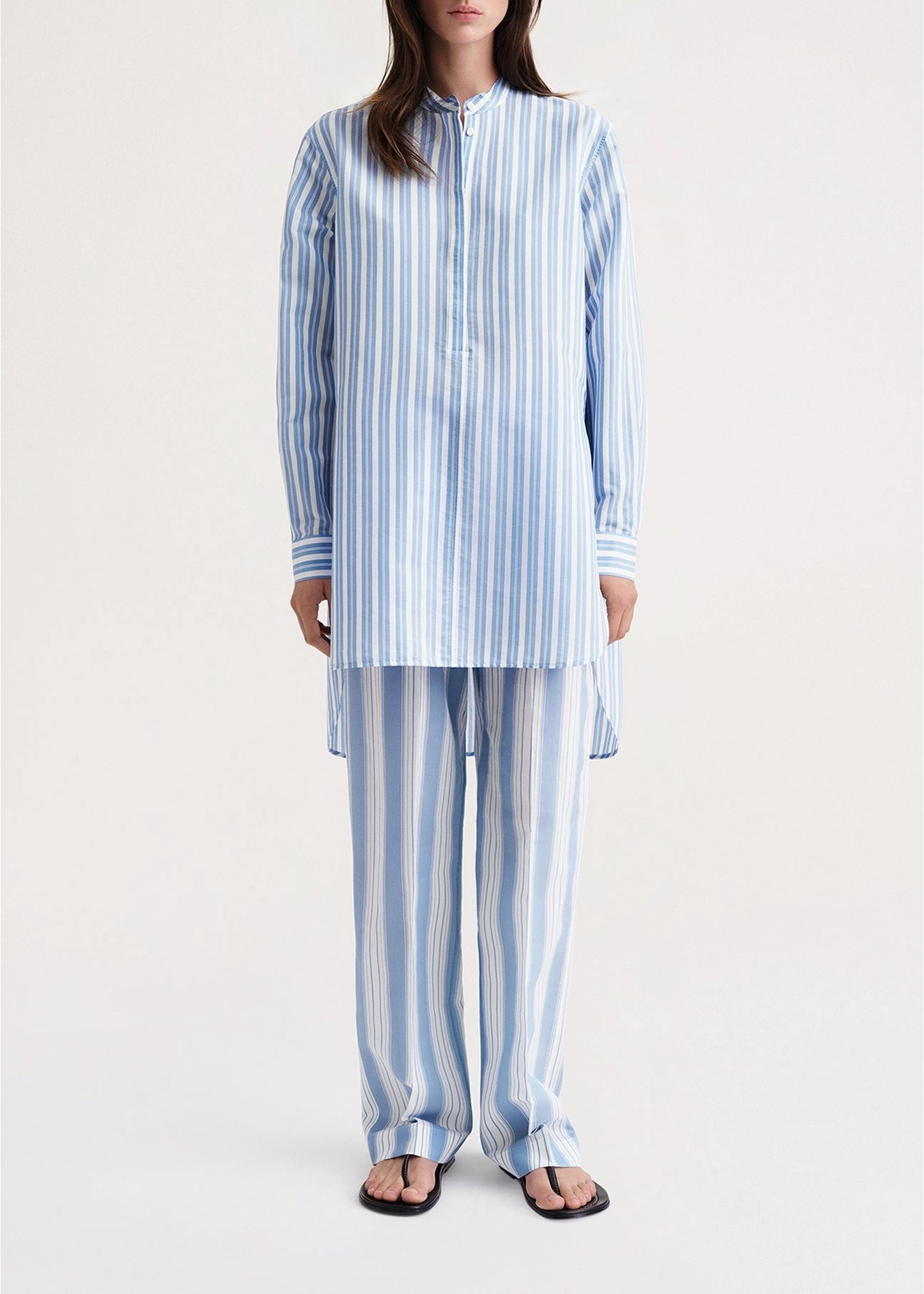 Chemise asymétrique à col mao - Cornflower Stripe