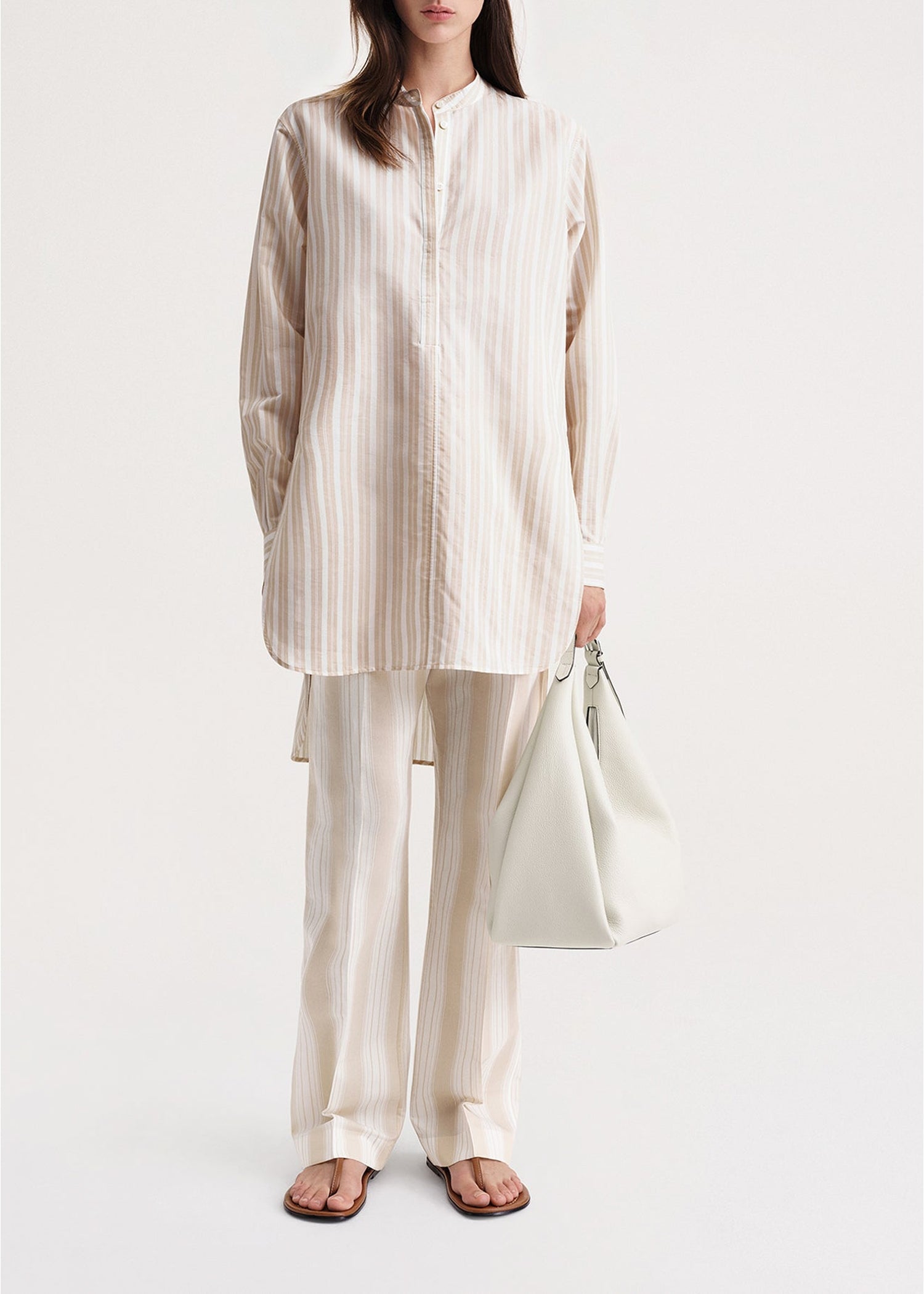 Chemise asymétrique à col mao - Sand Dune Stripe