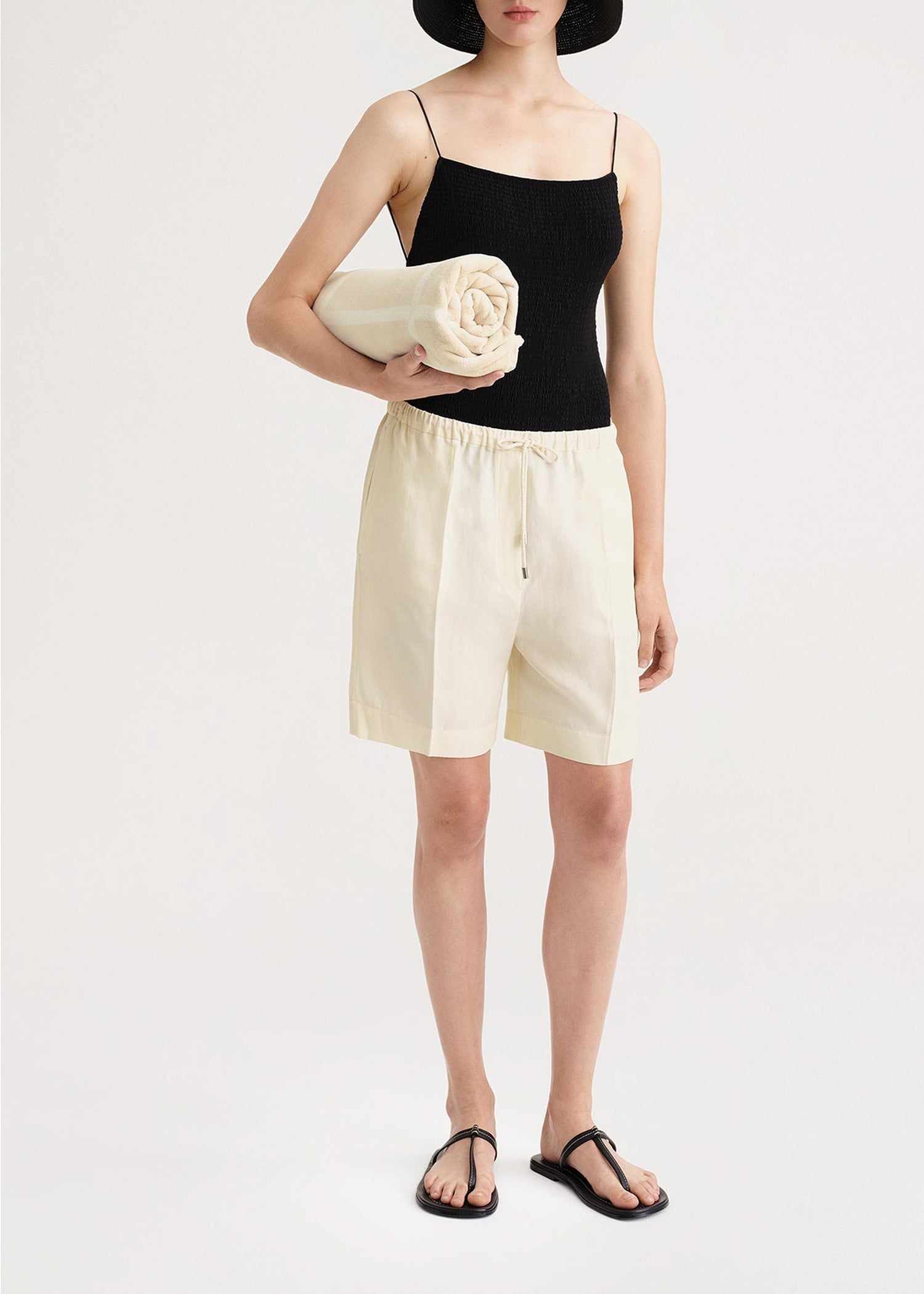 Linen drawstring Bermuda shorts - Vanilla
