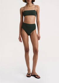 Bas de bikini taille haute à smocks - Dark Green