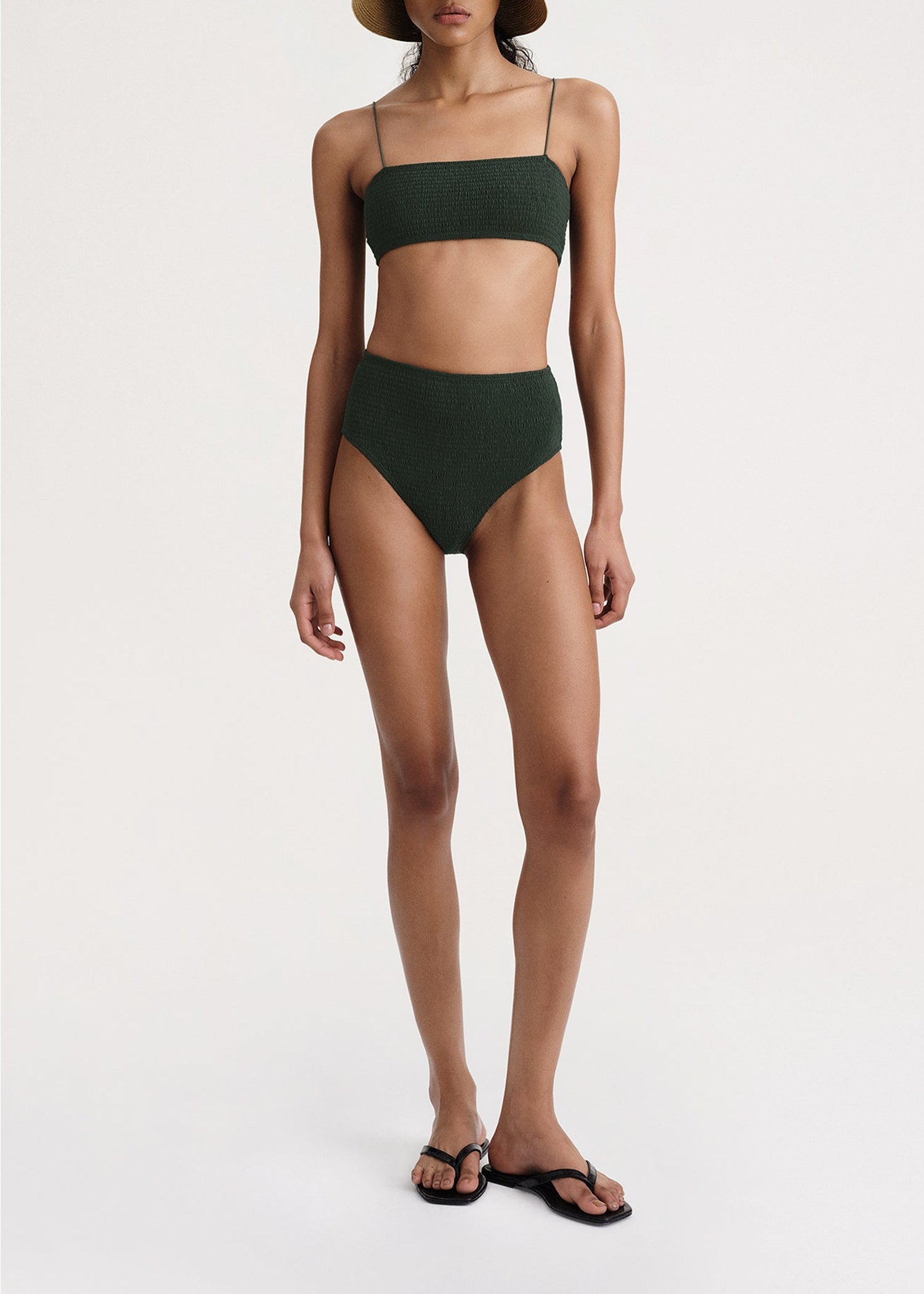Bas de bikini taille haute à smocks - Dark Green