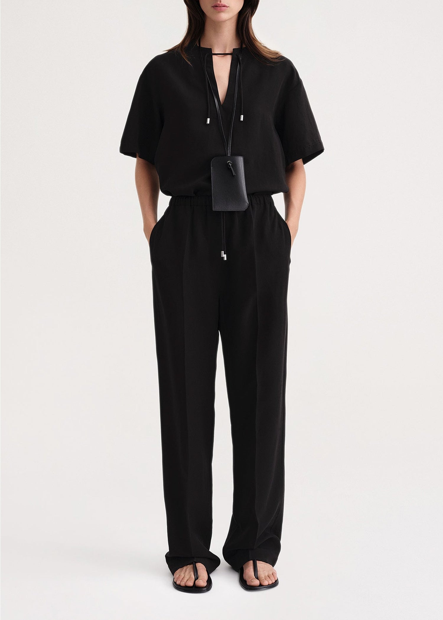 Pantalon à cordon de serrage pressé - Black