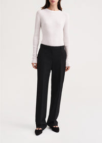 Pantalon droit taille moyenne en lin - Black
