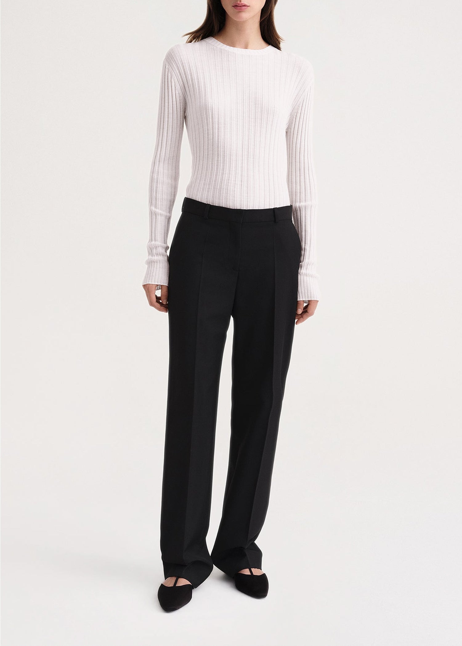 Pantalon droit taille moyenne en lin - Black