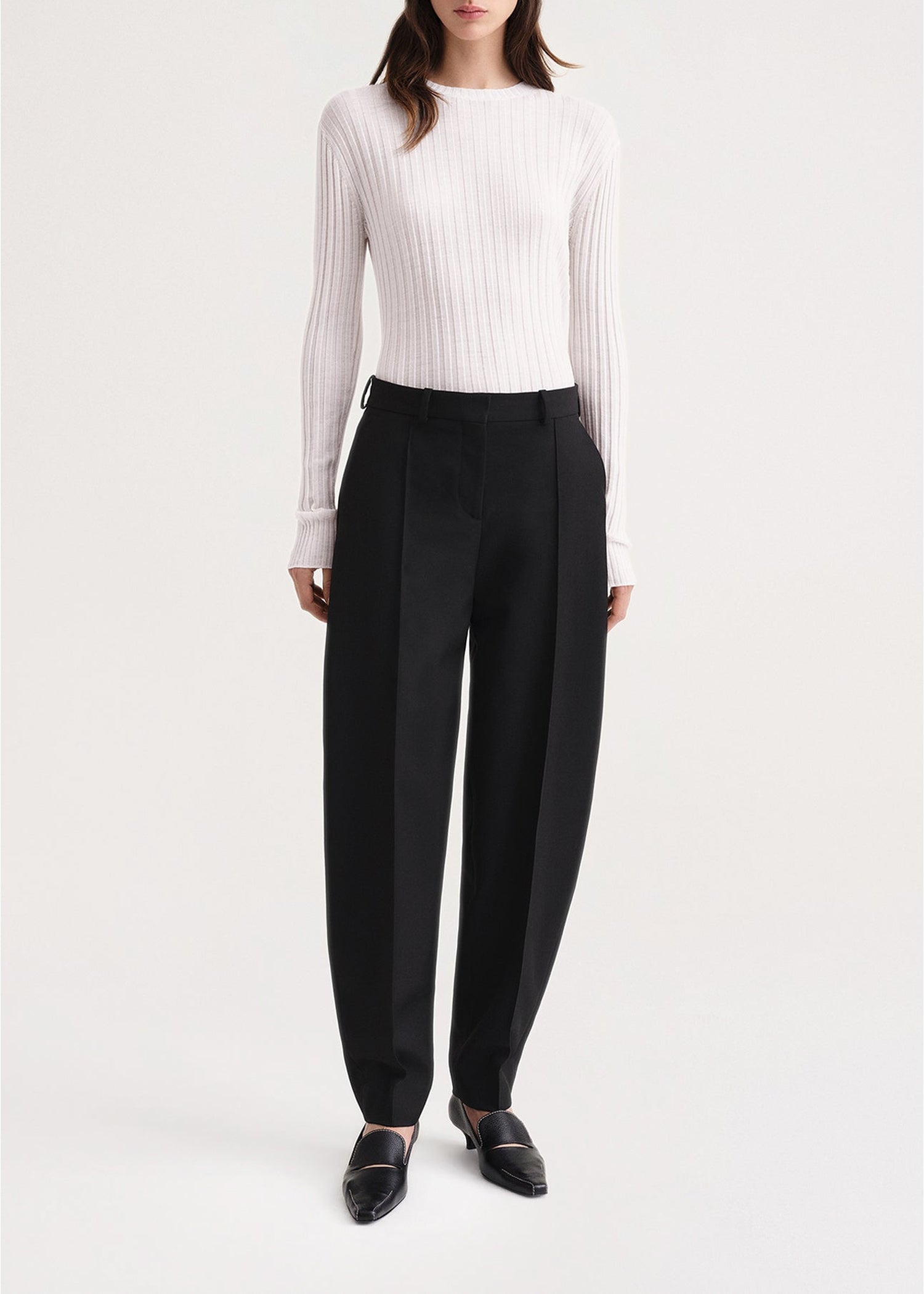 Pantalon à jambe de baril en laine mélangée - Black