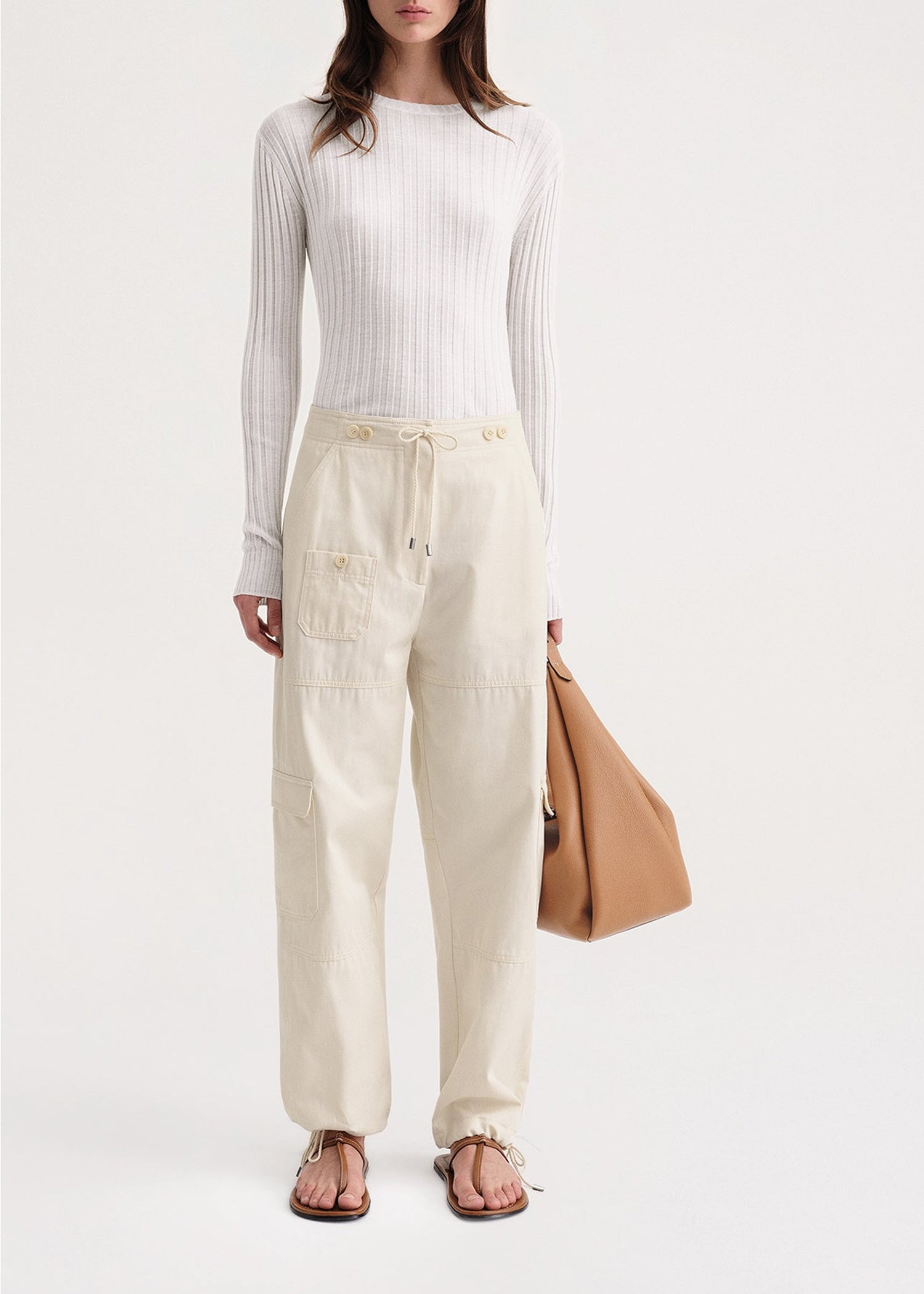 Pantalon cargo avec cordons de serrage - Ecru
